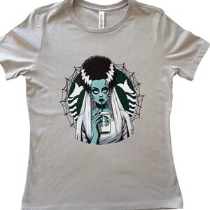 NWOT Womens Gray Halloween Starbucks Graphic Tee Size Small